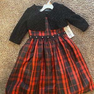 Pippa & Julie Red and black plaid lined holiday dress with Lace trim Size 6X